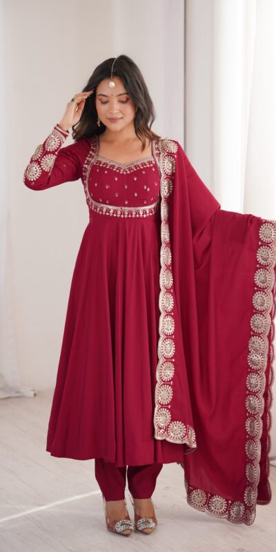 ZF 5026 Maroon Colour Roman Silk Salwar Suit with Embroidery Work. Best Price ₹2399. Delivery 4-6 Working Days. Online Shop now. | Anarkali Suits, Bollywood Anarkali, Creative-Anarkali, Designer Anarkali, Embroidered Anarkali, Party Wear Anarkali