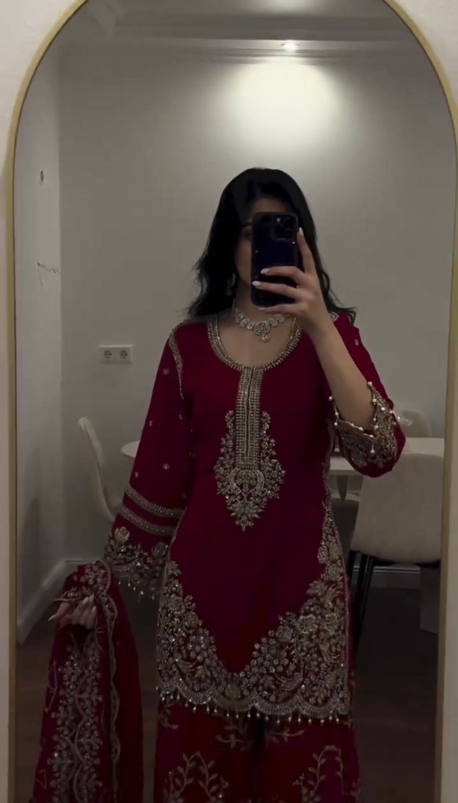 ZSR 3187 Maroon Faux Georgette Salwar Suit with Mirror Work & Embroidery Work. Get it for ₹2349. Delivery 4-6 Working Days. Shop now. | Jump Suits, Salwar suit, Casual Suits, Creative suits, Designer Suits, Palazzo Suits, Party Wear Suits, Patiala Suits, Straight Suits