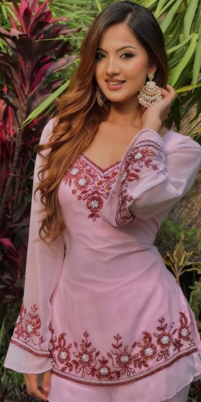 MF 509 Pink Faux Georgette Salwar Suit with Embroidery Work. Available at ₹1999 only. Delivery 4-6 Working Days. Shop now. | Jump Suits, Tops & Bottoms, Track Suits, Salwar suit, Casual Suits, Creative suits, Designer Suits, Palazzo Suits, Party Wear Suits, Patiala Suits, Straight Suits, Trendy Wear