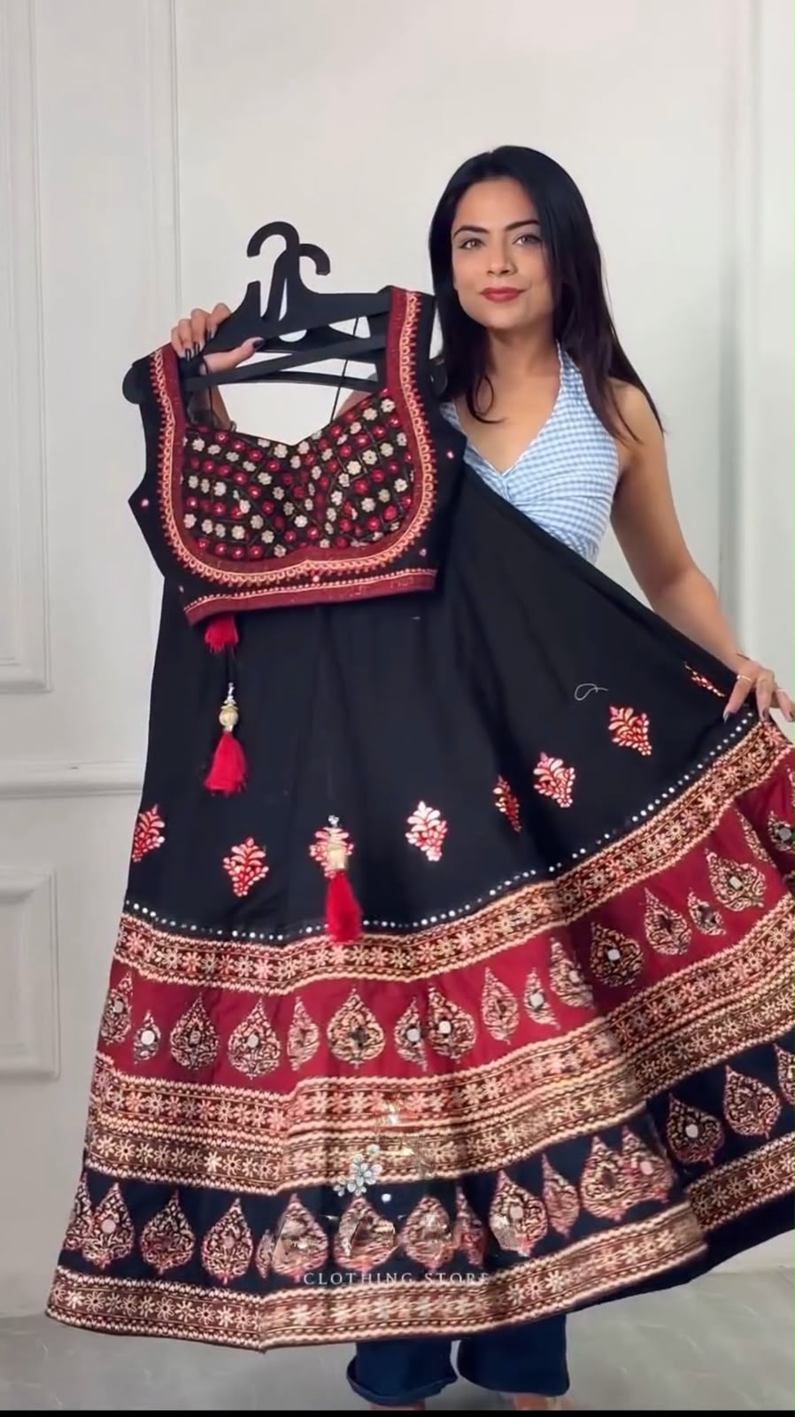 BE 503 Black | Printed Roman Lehenga Choli with Mirror Work. Affordable Price ₹2299. Delivery 4-6 Working Days. Shop now. | Lehenga, Bollywood Lehenga, Creative Lehenga, Designer Lehenga, Embroidered Lehenga, Party Wear Lehenga