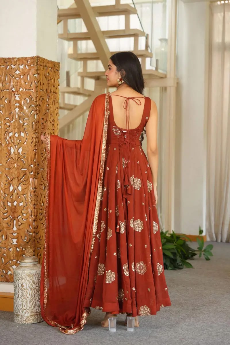 RTC 6071 Rust karishma Silk Salwar Suit Perfect for Wedding, Party, Baby Shower, Housewarming, Traditional Day – . Special Price ₹2149. Delivery 4-6 Working | Anarkali Suits, Bollywood Anarkali, Creative-Anarkali, Designer Anarkali, Embroidered Anarkali, Party Wear Anarkali