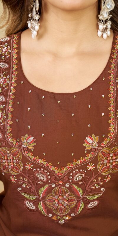 Alternative view of Alluring Brown Marina Silk Embroidery Work Salwar Suit