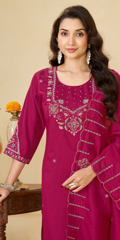 Alternative view of Alluring Pink Marina Silk Embroidery Work Salwar Suit
