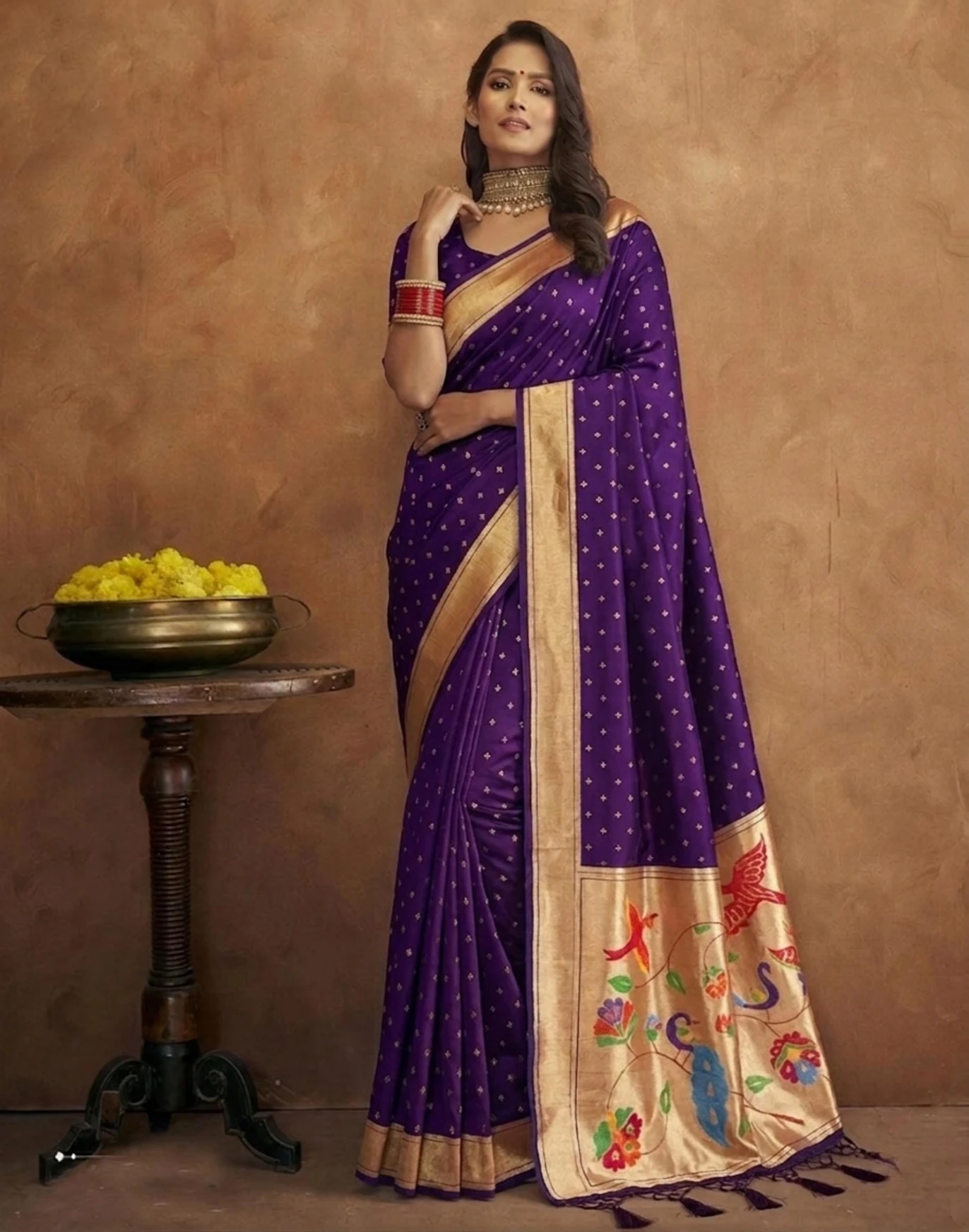 Elegant Purple Jamdani Cotton Silk Zari Butti Work Saree - Image 4