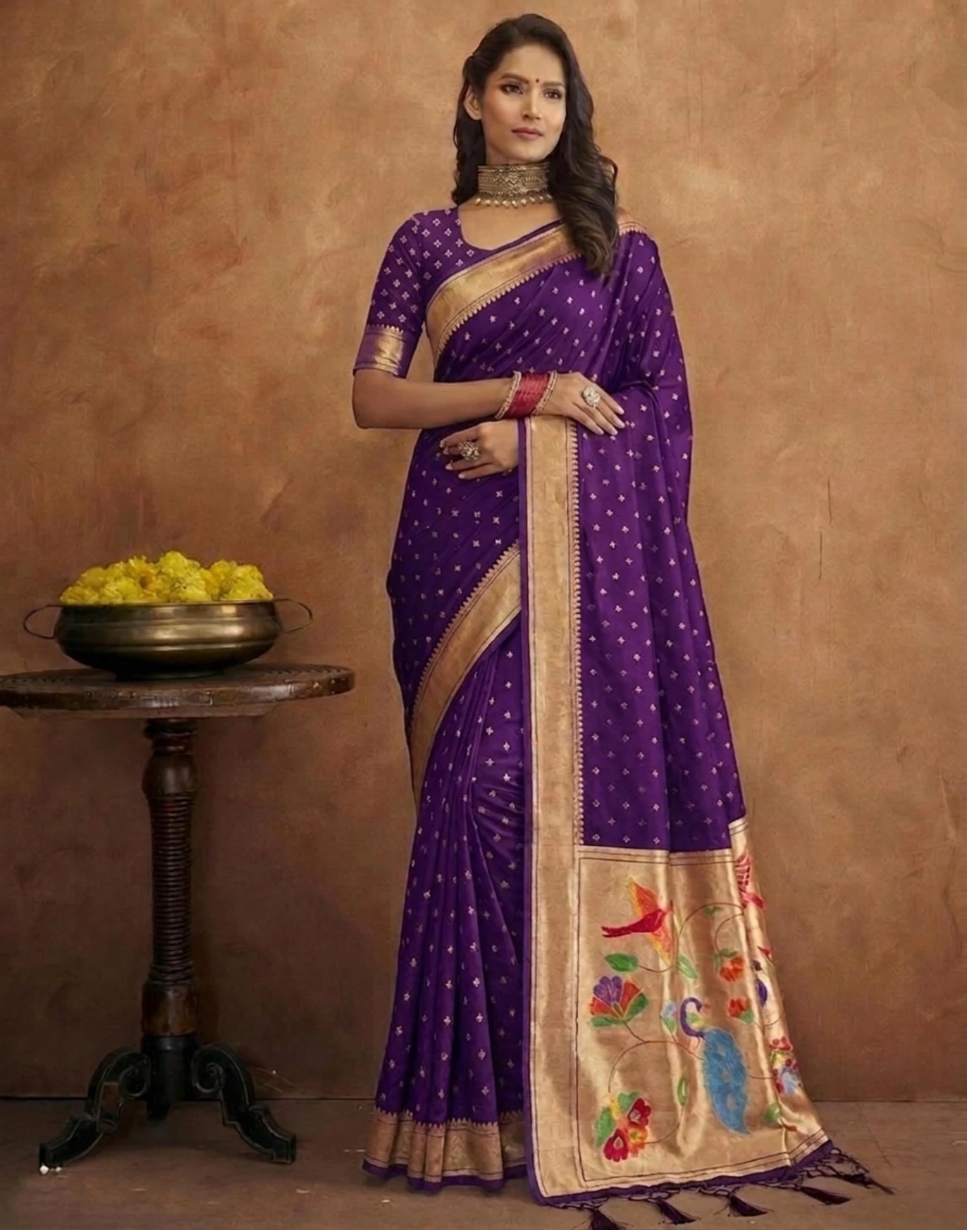 Elegant Purple Jamdani Cotton Silk Zari Butti Work Saree