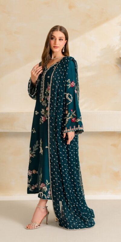 Alternative view of Fancy Teal Mul Chanderi Diamond Work Salwar Suit