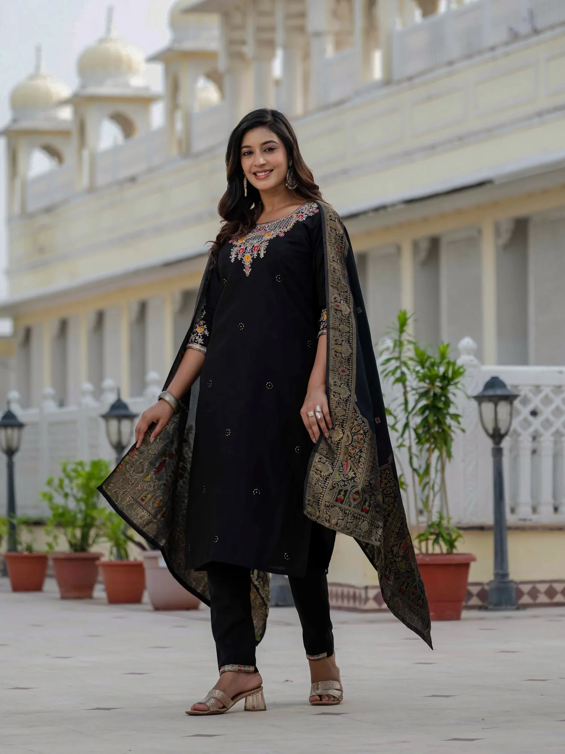 Nice Black Roman Silk Sequins Work Salwar Suit - Image 11