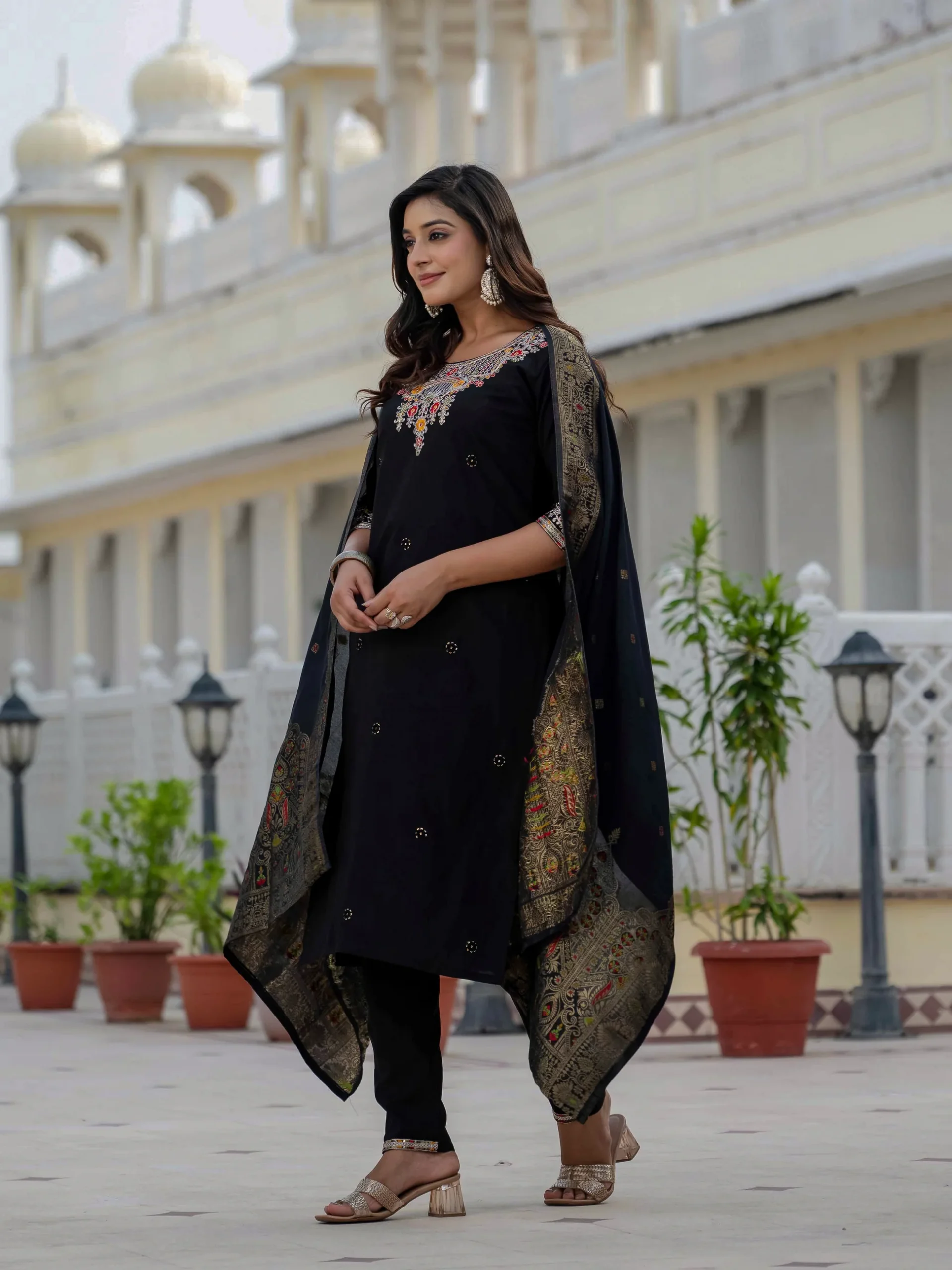 Nice Black Roman Silk Sequins Work Salwar Suit - Image 10