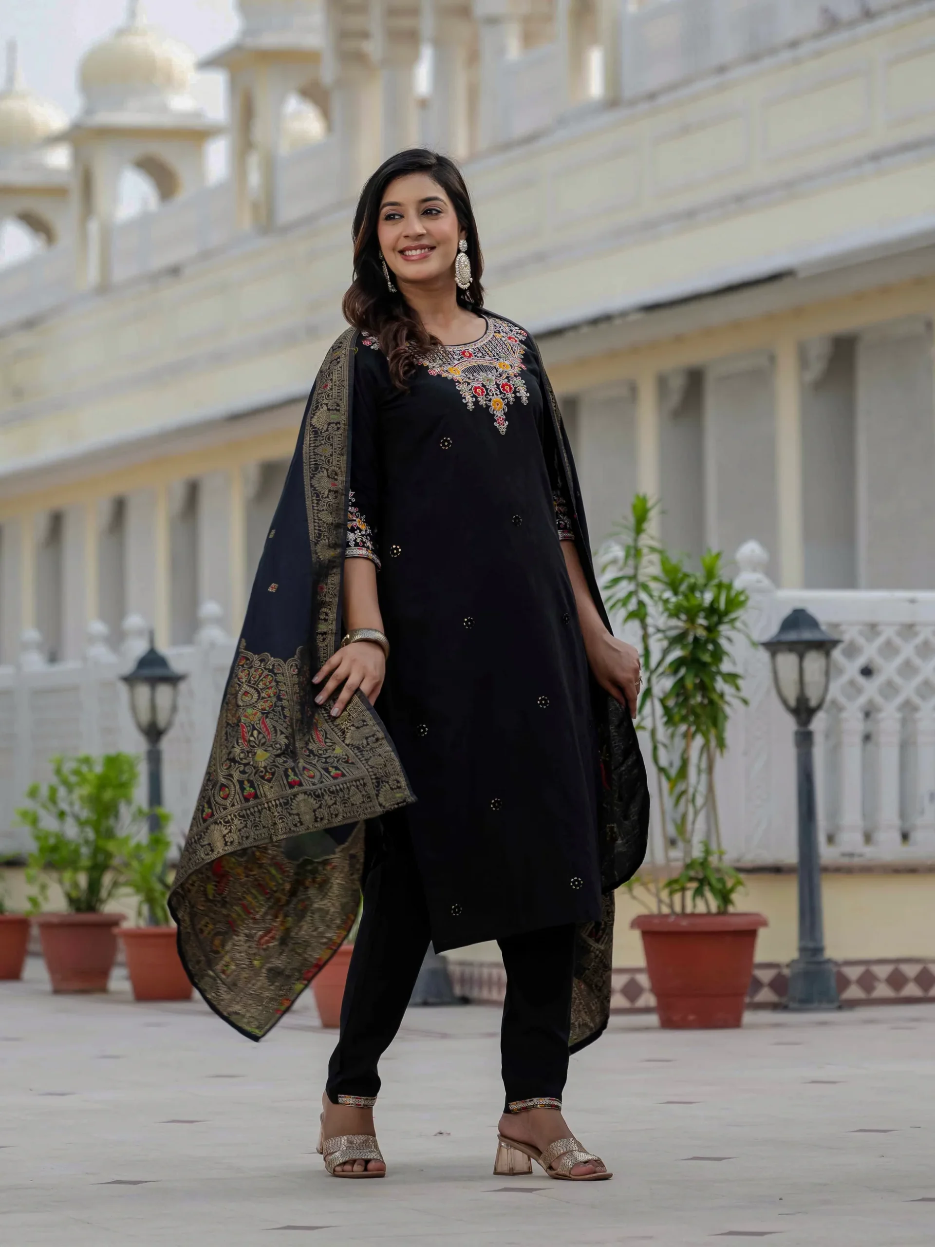 Nice Black Roman Silk Sequins Work Salwar Suit - Image 9