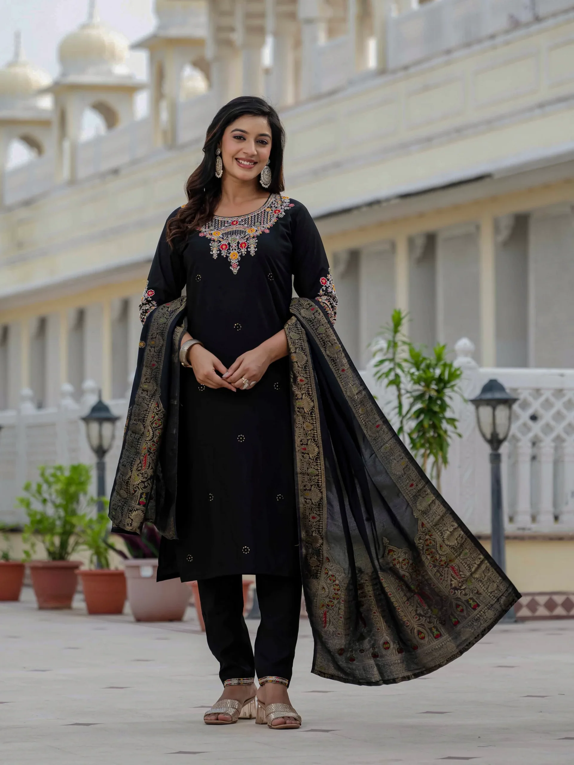 Nice Black Roman Silk Sequins Work Salwar Suit - Image 7