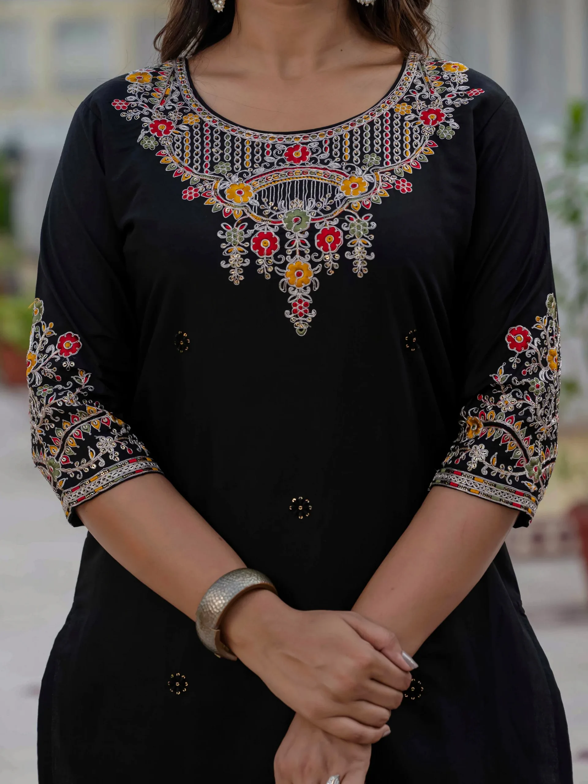 Nice Black Roman Silk Sequins Work Salwar Suit - Image 3