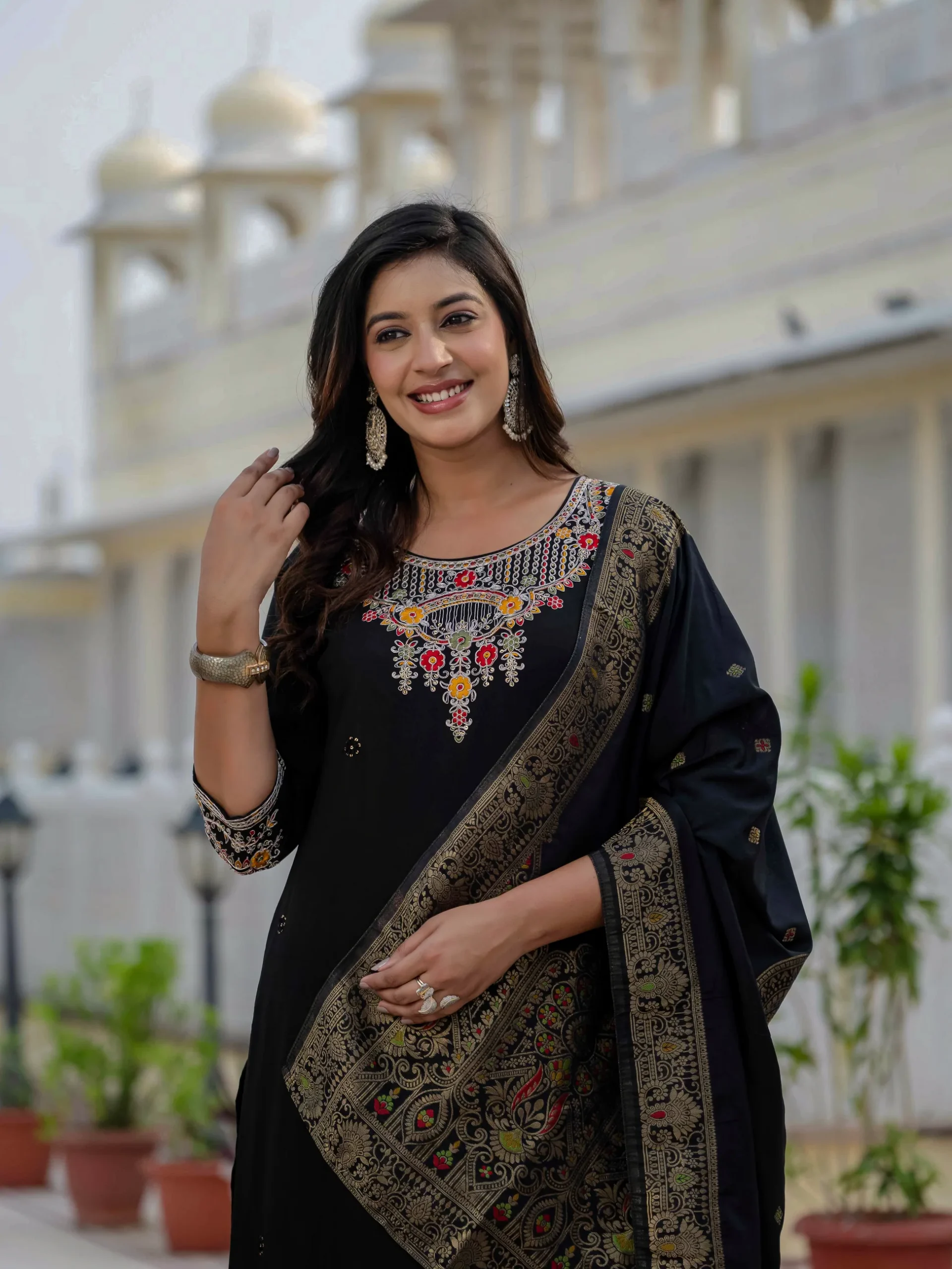 Nice Black Roman Silk Sequins Work Salwar Suit - Image 12