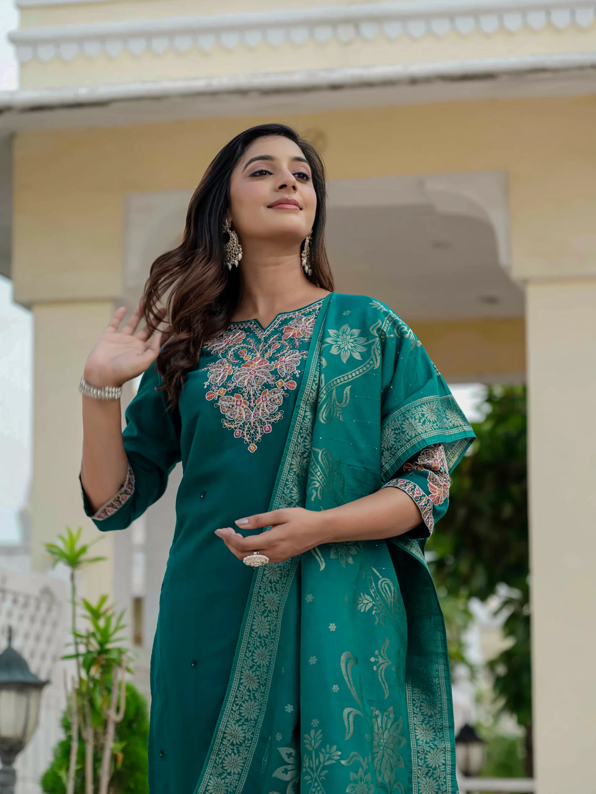 Nice Teal Roman Silk Sequins Work Salwar Suit - Image 10