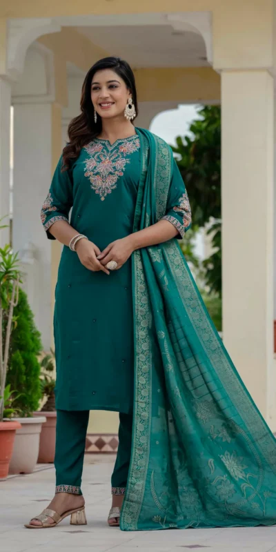 Nice Teal Roman Silk Sequins Work Salwar Suit