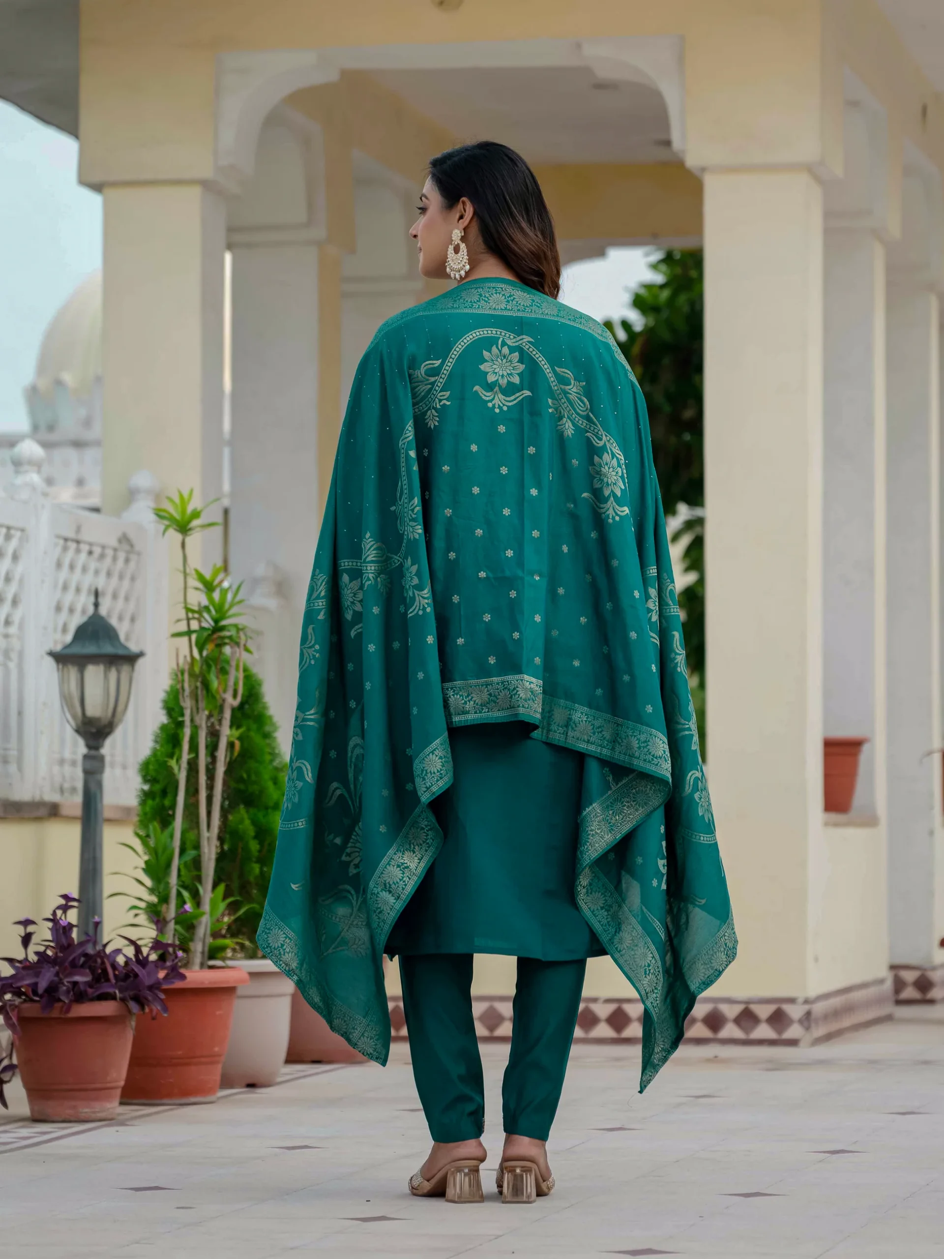 Nice Teal Roman Silk Sequins Work Salwar Suit - Image 2