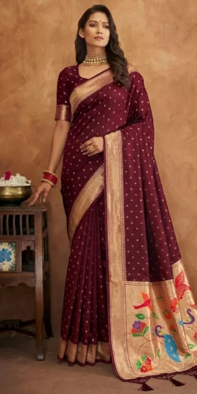 MB 239 Maroon Color Organza Silk Saree with Moti Work & Zari Work. Grab it for ₹2299. Delivery 4-6 Working Days. Shop now. | Sarees, Bollywood Sarees, Creative Sarees, Designer Sarees, Embroidered Sarees, Ethnic Saree, Modern Digital sarees, Party Wear Sarees