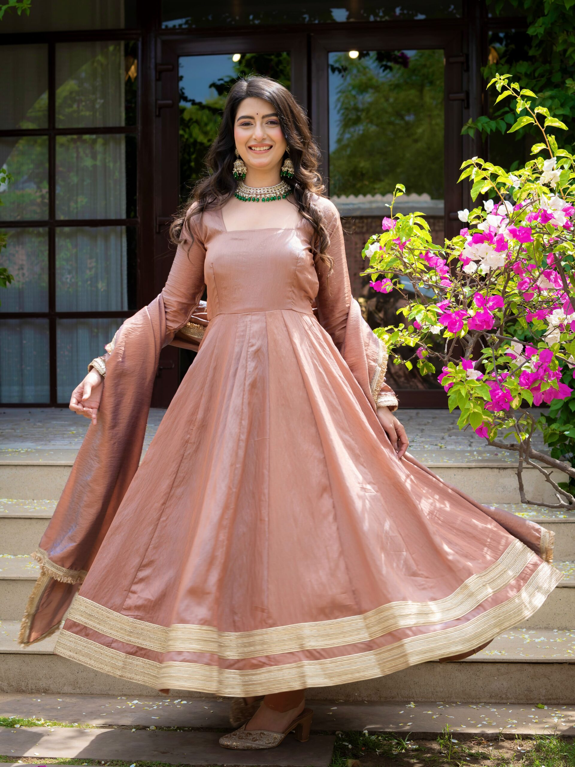 ND 5078 Brown Vichitra Salwar Suit with Sequins Work & Embroidery Work. Available at ₹2449 only. Delivery 4-6 Working Days. Shop now. | Anarkali Suits, Bollywood Anarkali, Creative-Anarkali, Designer Anarkali, Embroidered Anarkali, Party Wear Anarkali