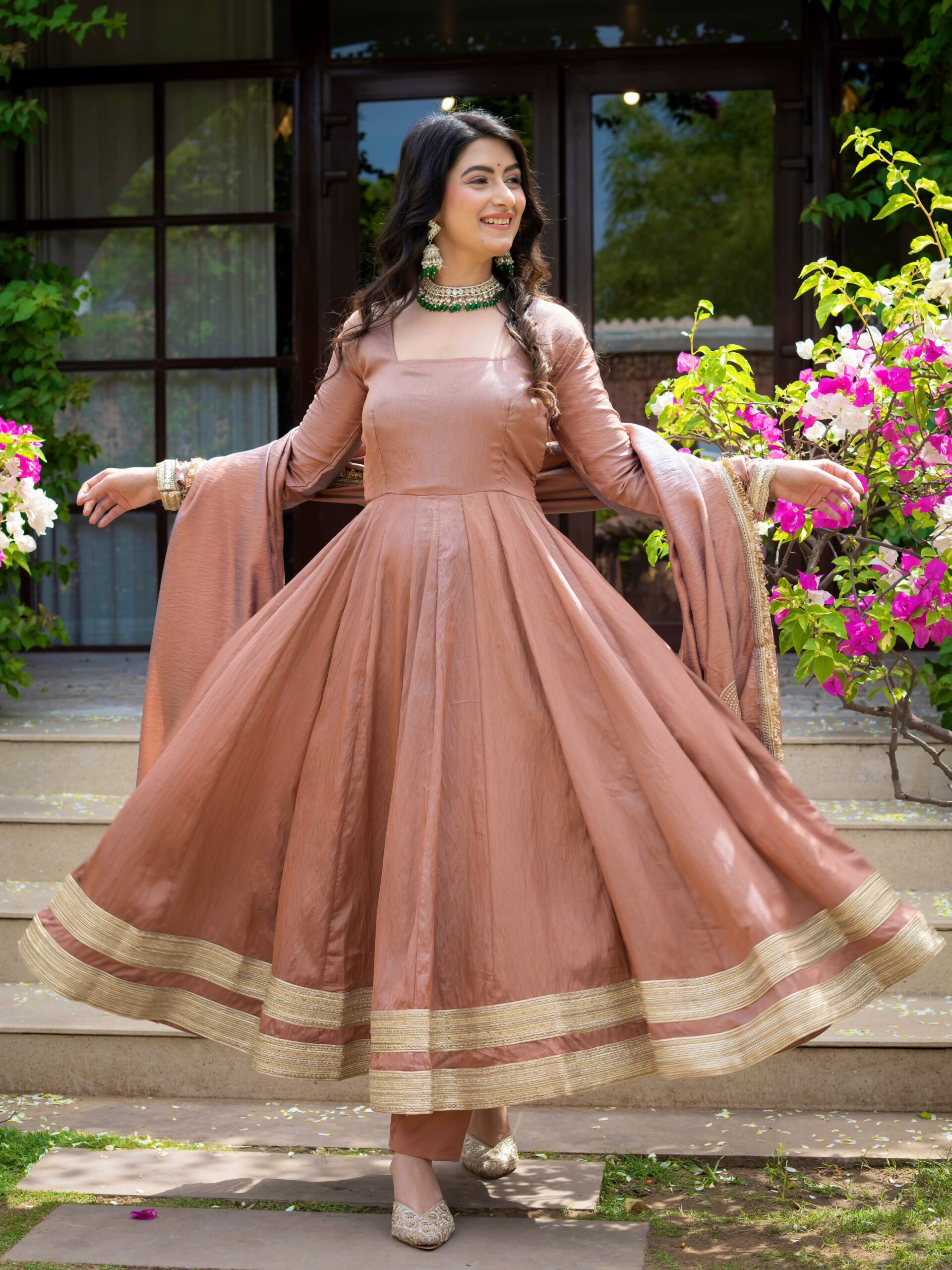 ND 5078 Brown Vichitra Salwar Suit with Sequins Work & Embroidery Work. Available at ₹2449 only. Delivery 4-6 Working Days. Shop now. | Anarkali Suits, Bollywood Anarkali, Creative-Anarkali, Designer Anarkali, Embroidered Anarkali, Party Wear Anarkali