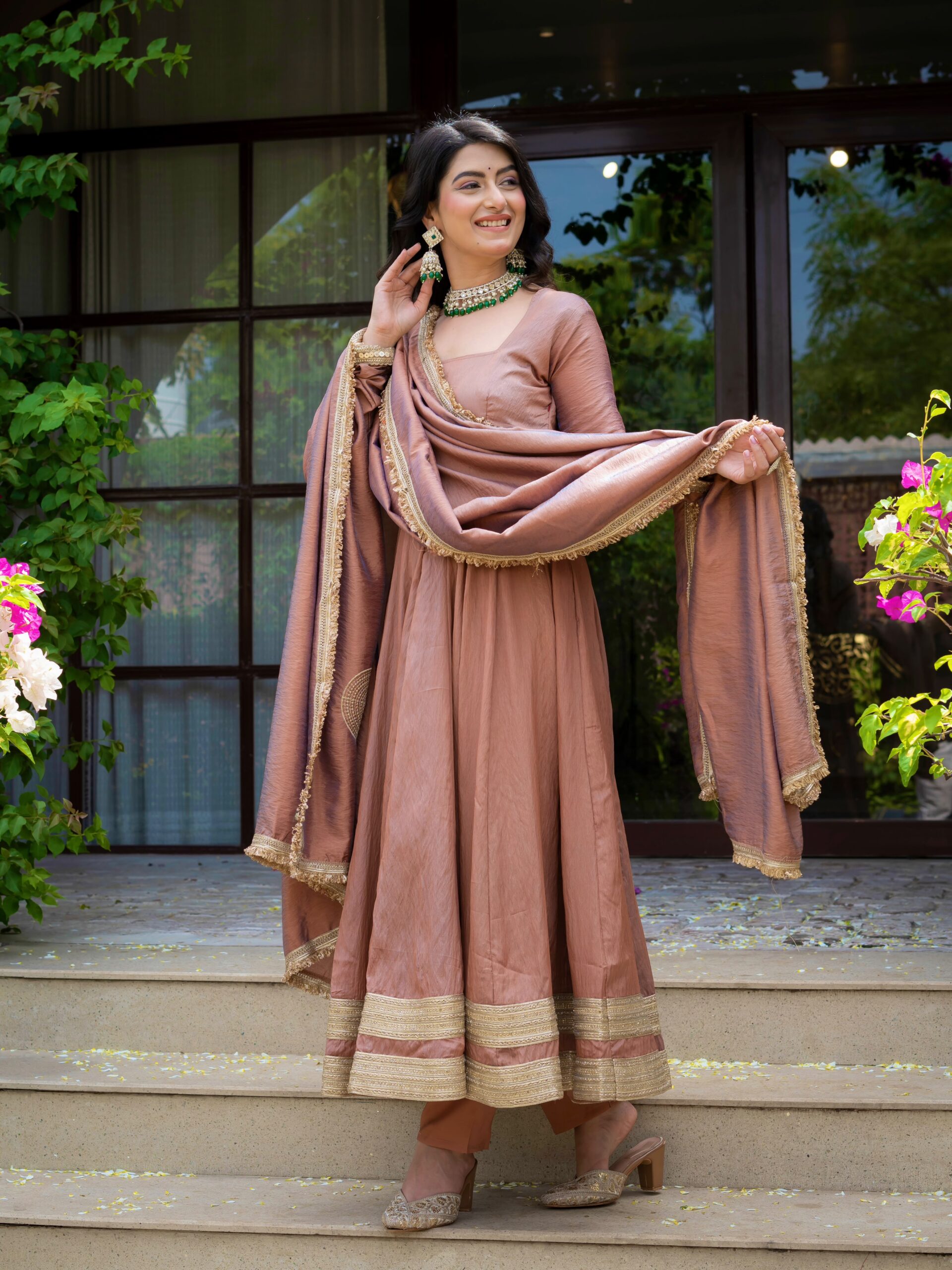 ND 5078 Brown Vichitra Salwar Suit with Sequins Work & Embroidery Work. Available at ₹2449 only. Delivery 4-6 Working Days. Shop now. | Anarkali Suits, Bollywood Anarkali, Creative-Anarkali, Designer Anarkali, Embroidered Anarkali, Party Wear Anarkali