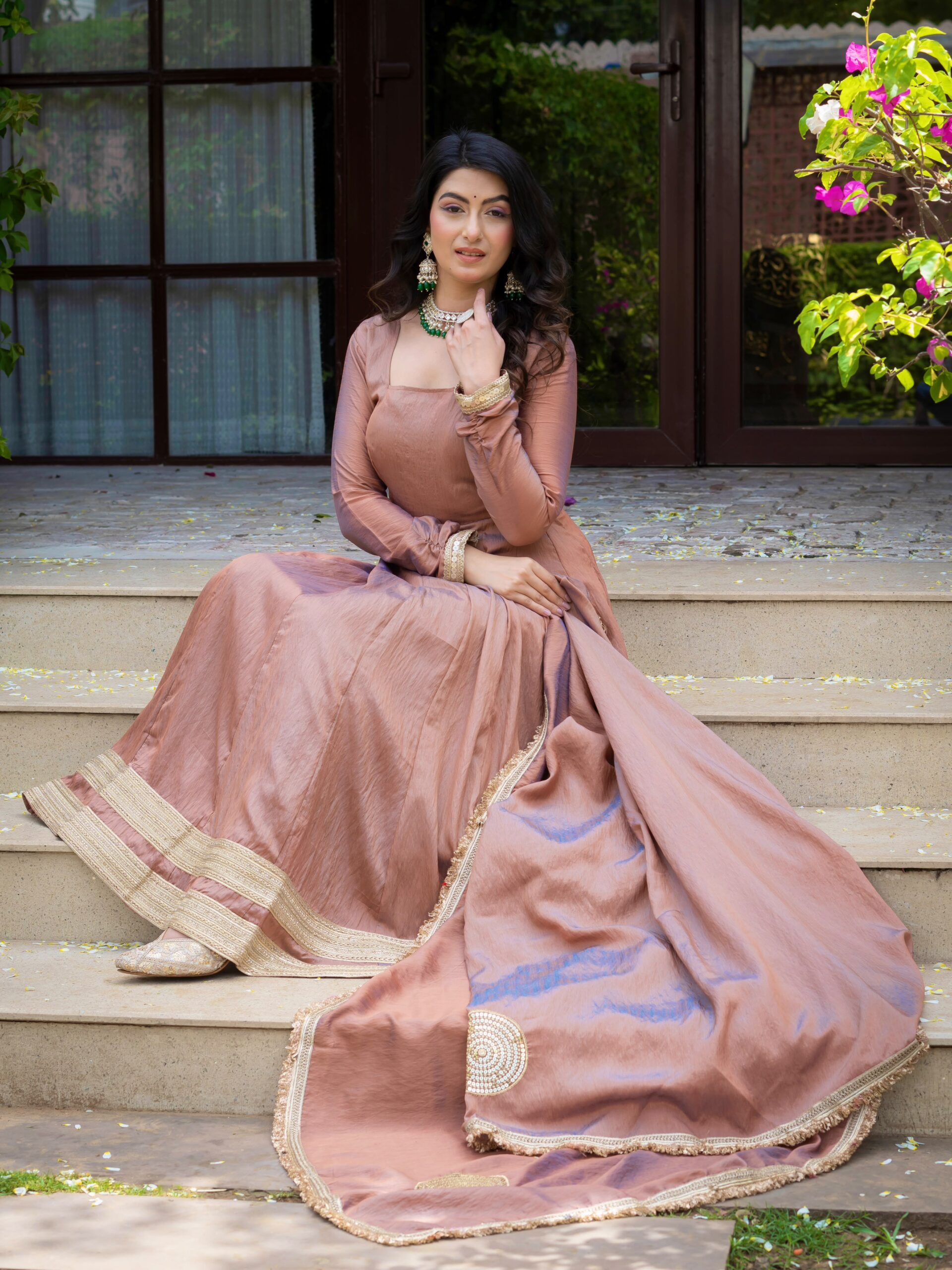 ND 5078 Brown Vichitra Salwar Suit with Sequins Work & Embroidery Work. Available at ₹2449 only. Delivery 4-6 Working Days. Shop now. | Anarkali Suits, Bollywood Anarkali, Creative-Anarkali, Designer Anarkali, Embroidered Anarkali, Party Wear Anarkali