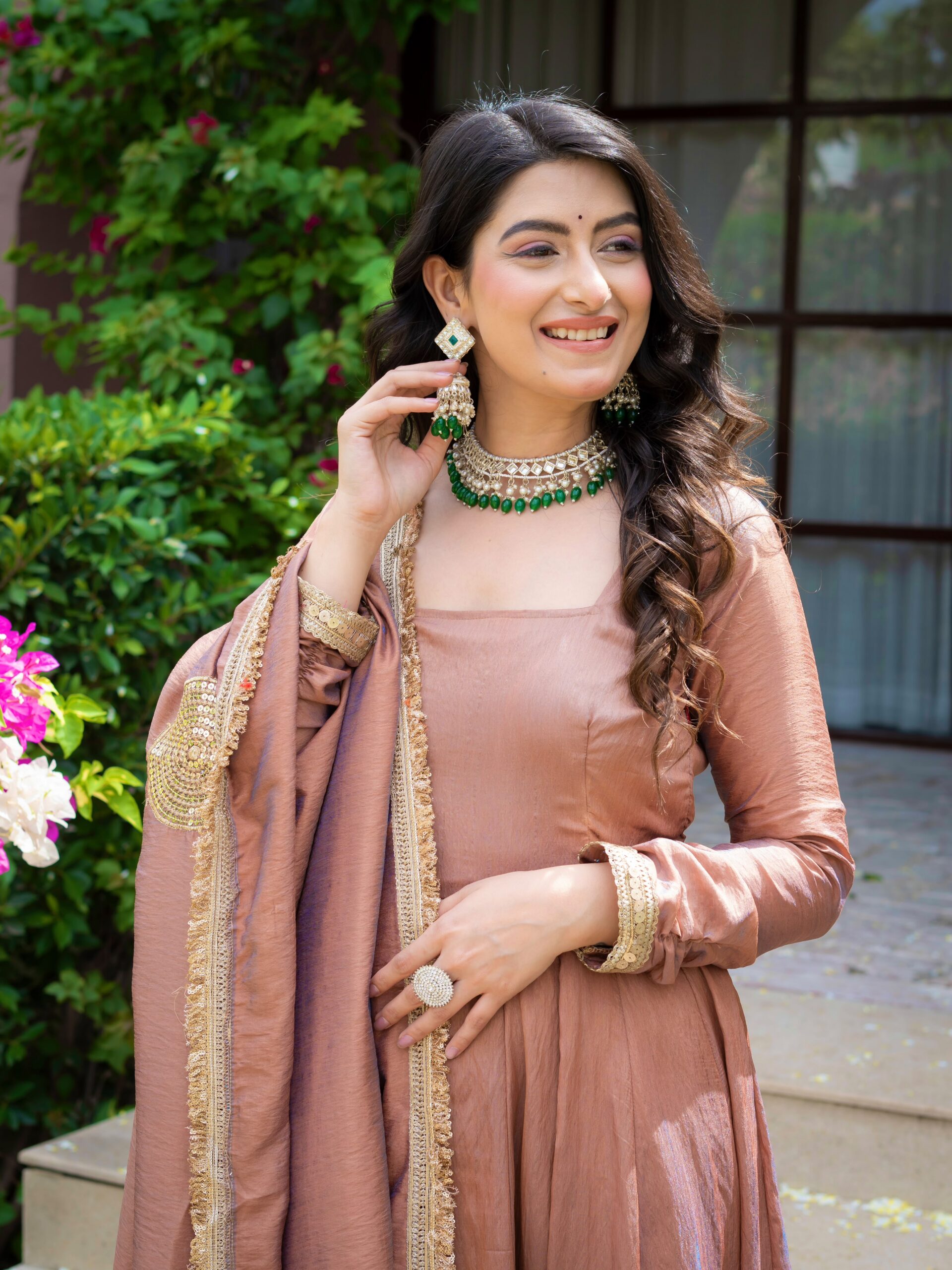 ND 5078 Brown Vichitra Salwar Suit with Sequins Work & Embroidery Work. Available at ₹2449 only. Delivery 4-6 Working Days. Shop now. | Anarkali Suits, Bollywood Anarkali, Creative-Anarkali, Designer Anarkali, Embroidered Anarkali, Party Wear Anarkali