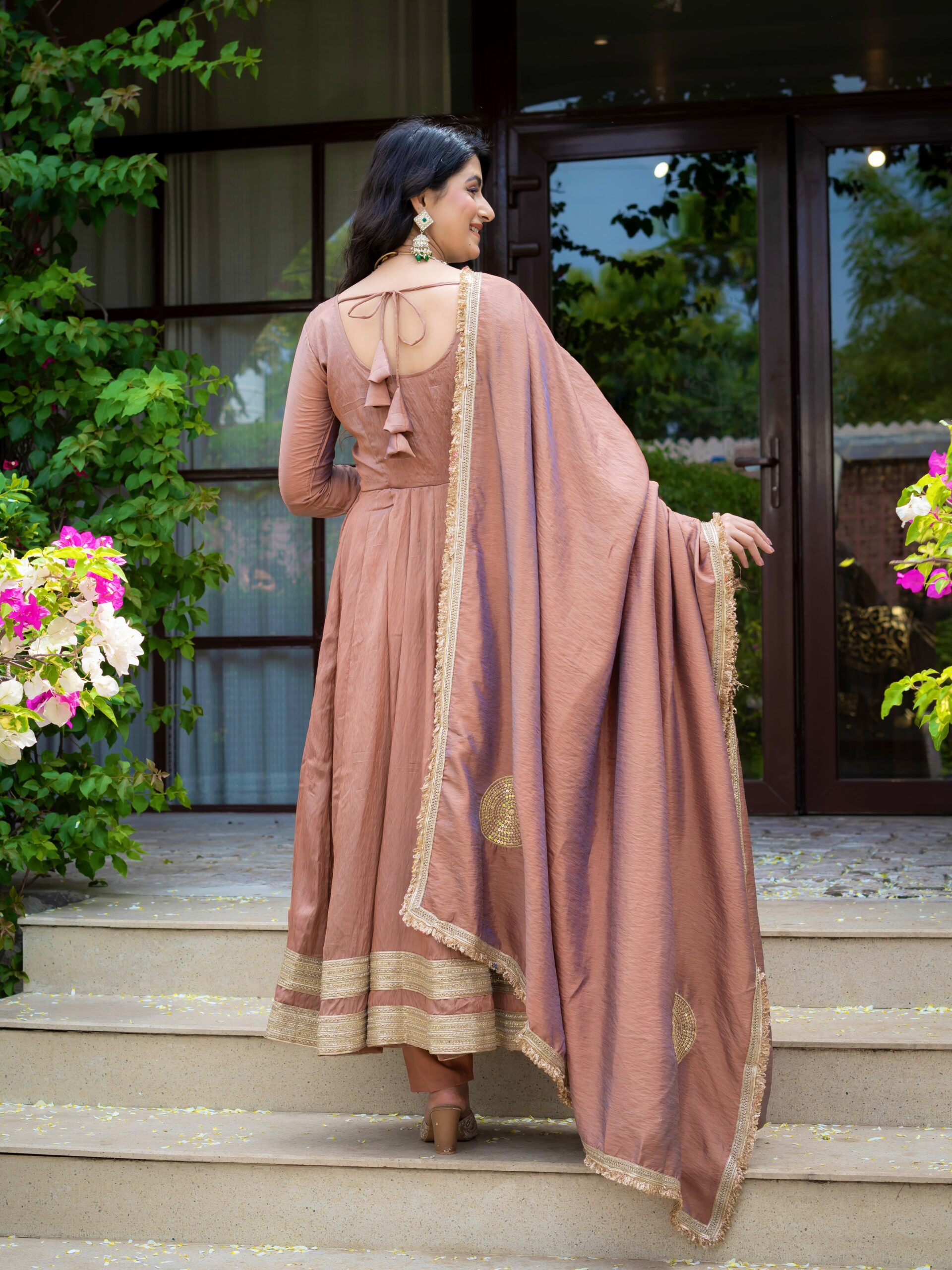 ND 5078 Brown Vichitra Salwar Suit with Sequins Work & Embroidery Work. Available at ₹2449 only. Delivery 4-6 Working Days. Shop now. | Anarkali Suits, Bollywood Anarkali, Creative-Anarkali, Designer Anarkali, Embroidered Anarkali, Party Wear Anarkali