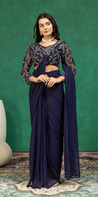 ST 1208 Navy Blue Color Faux Georgette Embroidery Sequins Work Saree Casual, Wedding, Festive, Events . Expected Delivery 4-6 Working Days @2099/- only | Sarees, Bollywood Sarees, Creative Sarees, Designer Sarees, Embroidered Sarees, Ethnic Saree, Modern Digital sarees, Party Wear Sarees
