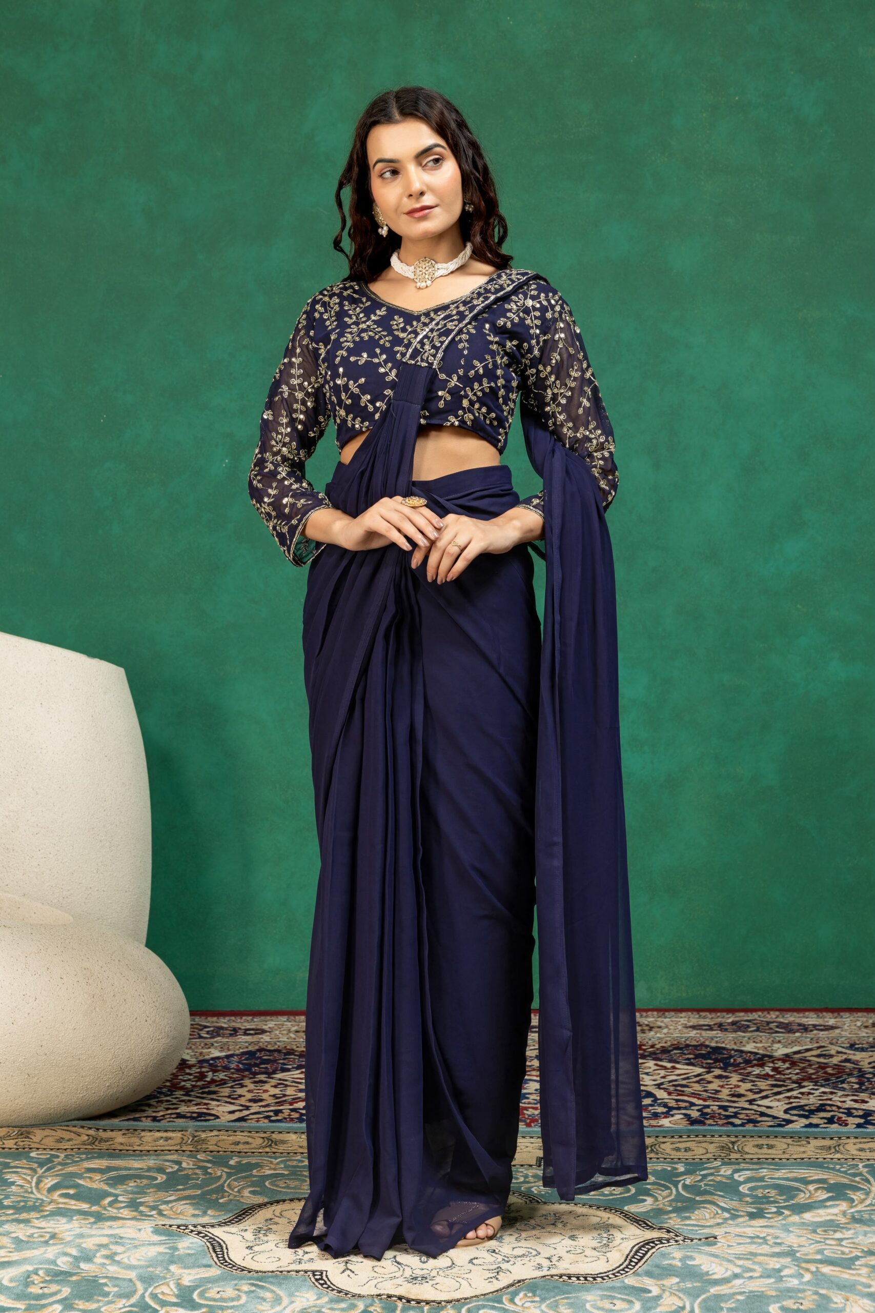 ST 1208 Navy Blue Color Faux Georgette Embroidery Sequins Work Saree Casual, Wedding, Festive, Events . Expected Delivery 4-6 Working Days @2099/- only | Sarees, Bollywood Sarees, Creative Sarees, Designer Sarees, Embroidered Sarees, Ethnic Saree, Modern Digital sarees, Party Wear Sarees