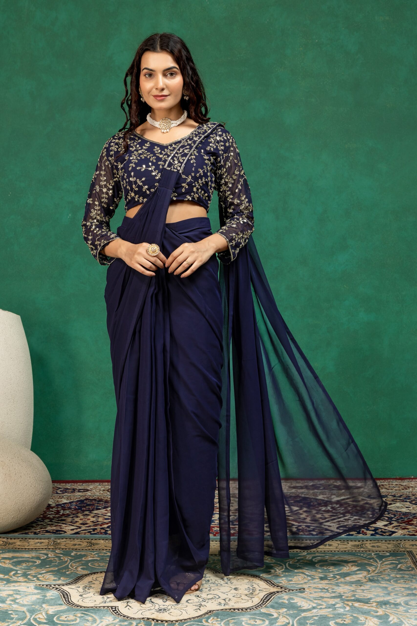 ST 1208 Navy Blue Color Faux Georgette Embroidery Sequins Work Saree Casual, Wedding, Festive, Events . Expected Delivery 4-6 Working Days @2099/- only | Sarees, Bollywood Sarees, Creative Sarees, Designer Sarees, Embroidered Sarees, Ethnic Saree, Modern Digital sarees, Party Wear Sarees