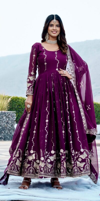 Ram 167 Wine Faux Georgette Gown with Mirror Work & Embroidery Work. Get it for ₹2349. Delivery 4-6 Working Days. Online Shop now. | Gowns, Bollywood Gowns, Creative Gowns, Designer Gowns, Embroidered Gowns, Party Wear Gowns