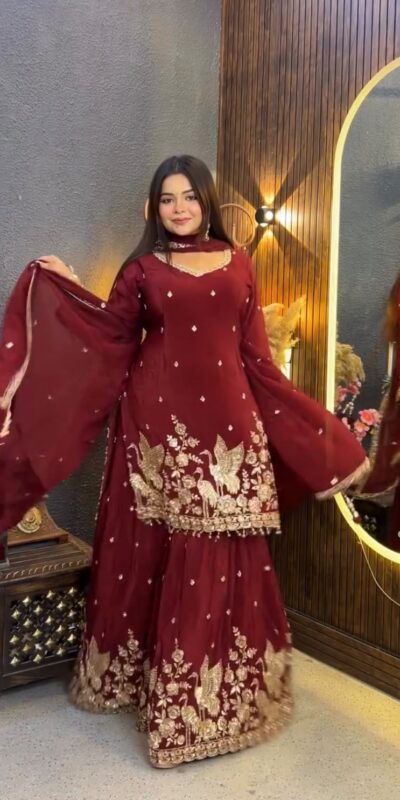 VLM 355 Maroon Chinon Silk Salwar Suit with Embroidery Work & Sequins Work. Get it for ₹2399. Delivery 4-6 Working Days. Shop now. | Jump Suits, Salwar suit, Casual Suits, Creative suits, Designer Suits, Palazzo Suits, Party Wear Suits, Patiala Suits, Straight Suits