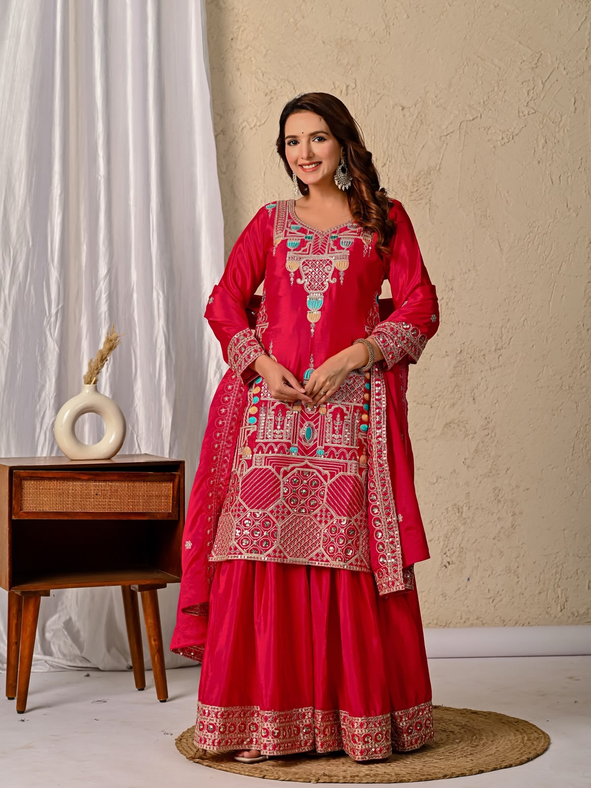 ND 5047 Red Chinon Silk Salwar Suit with Embroidery Work & Sequins Work. Get it for ₹2399. Delivery 4-6 Working Days. Shop now. | Jump Suits, Salwar suit, Casual Suits, Creative suits, Designer Suits, Palazzo Suits, Party Wear Suits, Patiala Suits, Straight Suits