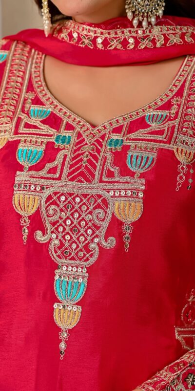 ND 5047 Red Chinon Silk Salwar Suit with Embroidery Work & Sequins Work. Get it for ₹2399. Delivery 4-6 Working Days. Shop now. | Jump Suits, Salwar suit, Casual Suits, Creative suits, Designer Suits, Palazzo Suits, Party Wear Suits, Patiala Suits, Straight Suits