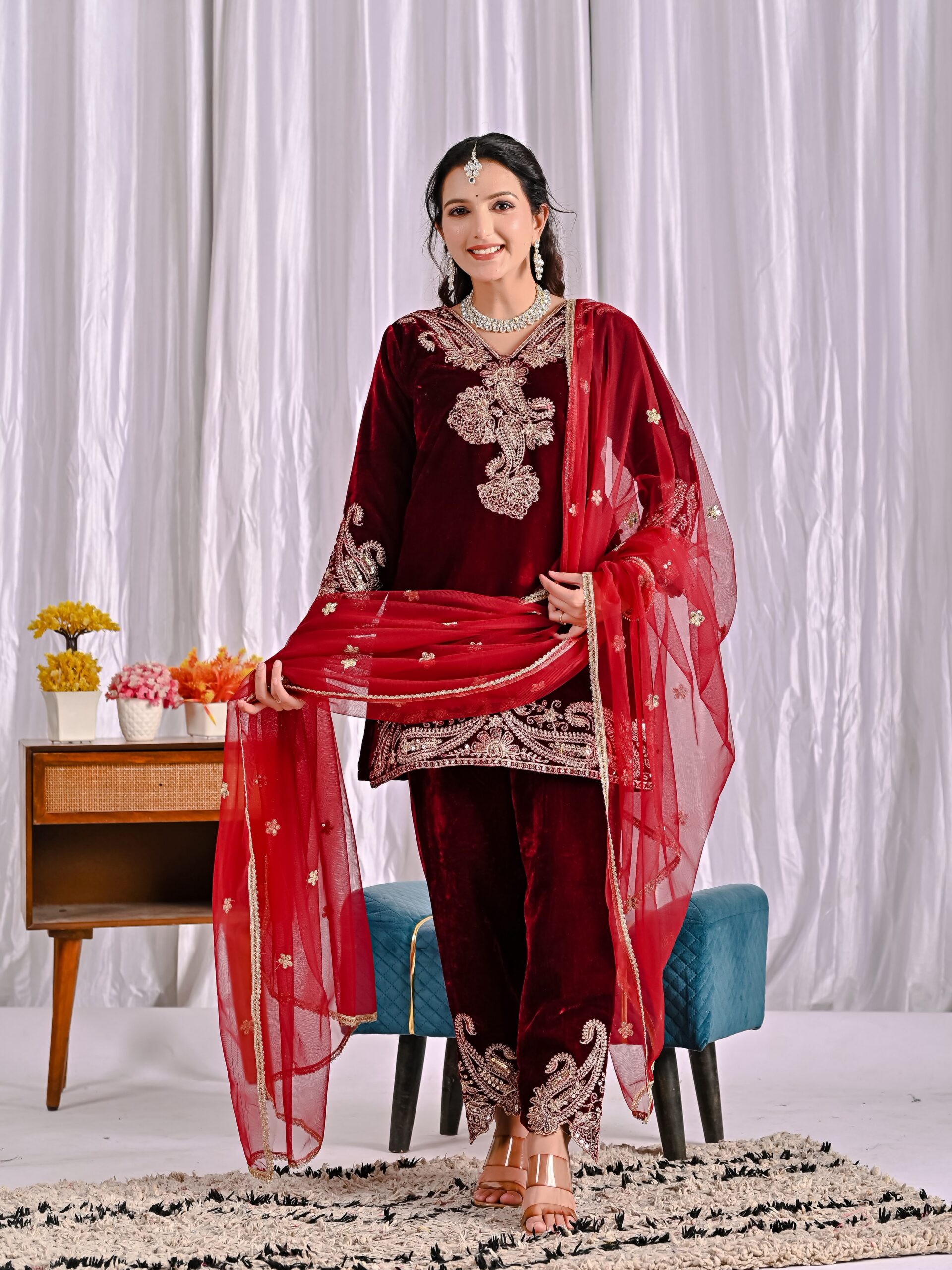 NF 1261 Maroon Viscose Velvet Salwar Suit with Embroidery Work & Lace Work. Grab it for ₹2249. Delivery 4-6 Working Days. Shop now. | Jump Suits, Salwar suit, Casual Suits, Creative suits, Designer Suits, Palazzo Suits, Party Wear Suits, Patiala Suits, Straight Suits