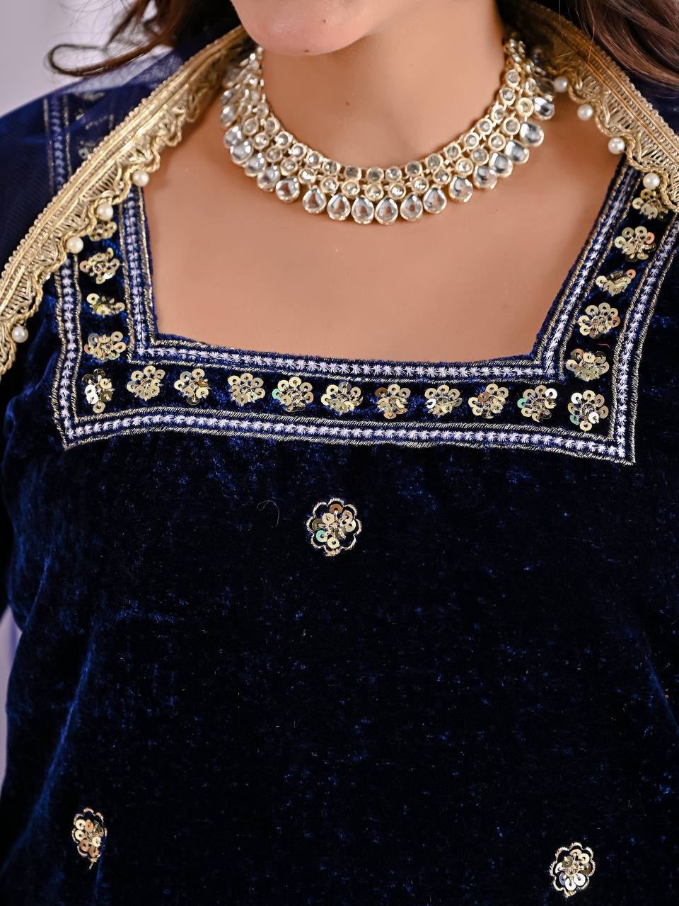 MD 3072 Navy Blue Viscose Velvet Salwar Suit with Embroidery Work & Lace Work. Grab it for ₹2399. Delivery 4-6 Working Days. Shop now. | Jump Suits, Salwar suit, Casual Suits, Creative suits, Designer Suits, Palazzo Suits, Party Wear Suits, Patiala Suits, Straight Suits