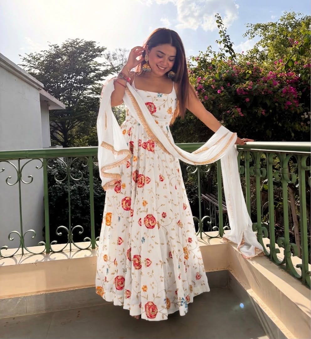 MF 521 White Crushi Silk Salwar Suit Perfect for Wedding, Party, Onam, Karwa Chauth, Housewarming – . Best Price ₹2399. Delivery 4-6 Working Days. Shop now. | Anarkali Suits, Bollywood Anarkali, Creative-Anarkali, Designer Anarkali, Embroidered Anarkali, Party Wear Anarkali