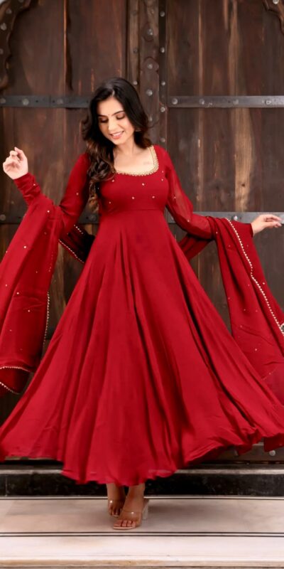 KD 1653 Red Faux Georgette Salwar Suit with Lace Work & Digital Print. Introductory Price ₹2349. Delivery 4-6 Working Days. Shop now. | Anarkali Suits, Bollywood Anarkali, Creative-Anarkali, Designer Anarkali, Embroidered Anarkali, Party Wear Anarkali