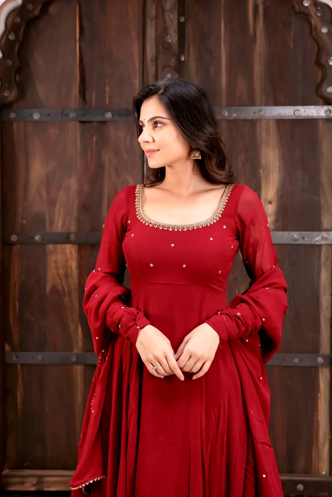 KD 1653 Red Faux Georgette Salwar Suit with Lace Work & Digital Print. Introductory Price ₹2349. Delivery 4-6 Working Days. Shop now. | Anarkali Suits, Bollywood Anarkali, Creative-Anarkali, Designer Anarkali, Embroidered Anarkali, Party Wear Anarkali