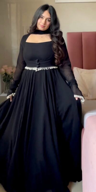 NF 1281 Black Faux Georgette Salwar Suit with Lace Work & Digital Print. Introductory Price ₹2249. Delivery 4-6 Working Days. Shop now. | Anarkali Suits, Bollywood Anarkali, Creative-Anarkali, Designer Anarkali, Embroidered Anarkali, Party Wear Anarkali