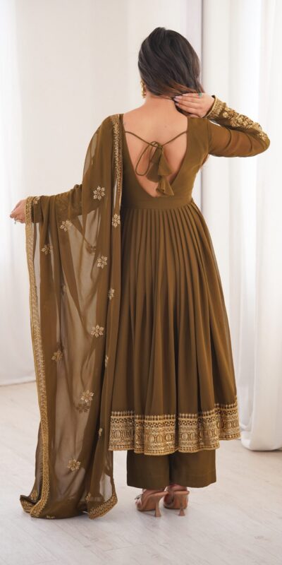 SP 104 Brown| Faux Georgette Salwar Suit with Lace Work & Digital Print. Introductory Price ₹2799. Delivery 4-6 Working Days. Shop now. | Anarkali Suits, Bollywood Anarkali, Creative-Anarkali, Designer Anarkali, Embroidered Anarkali, Party Wear Anarkali
