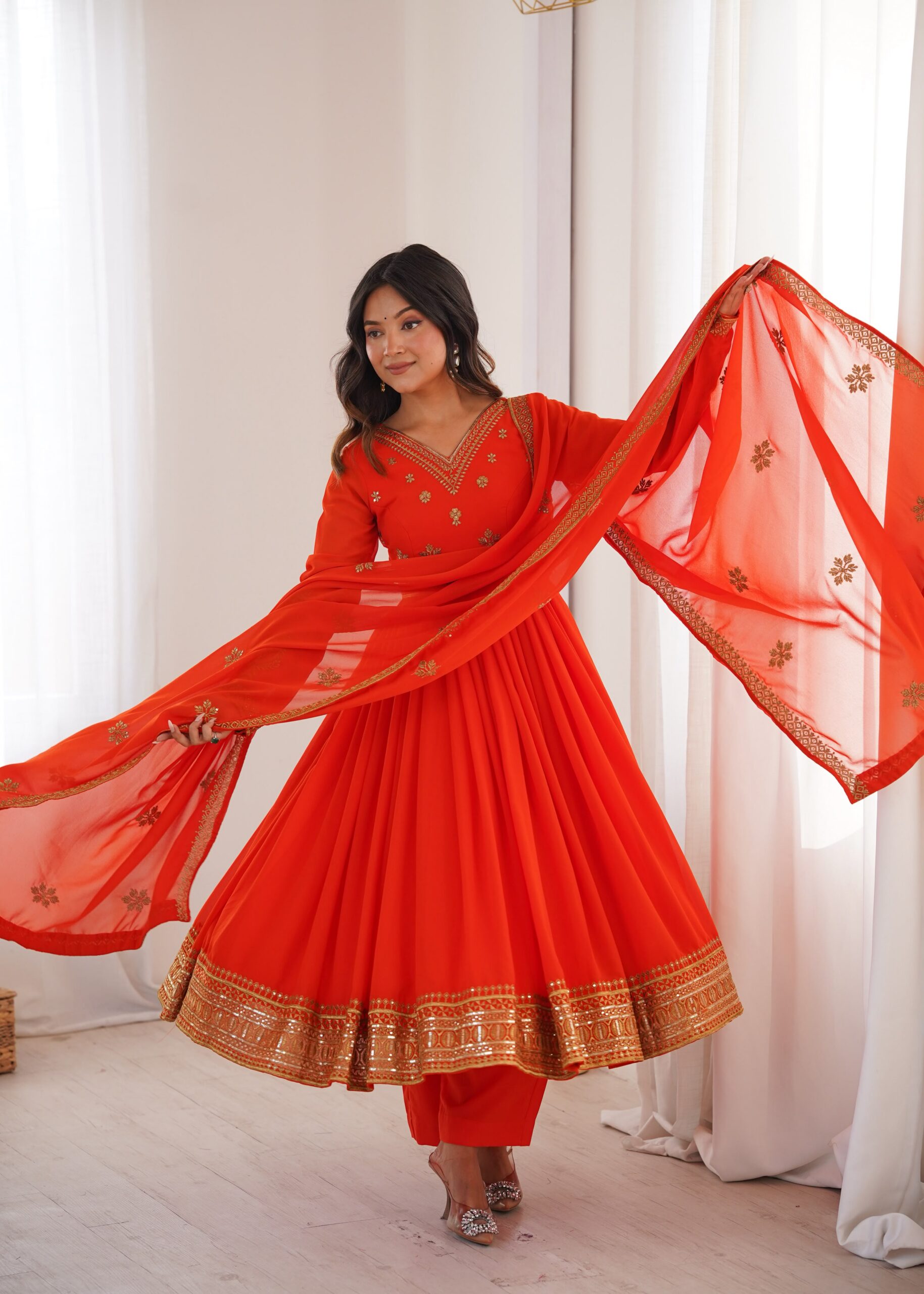 SP 104 Red| Faux Georgette Salwar Suit with Lace Work & Digital Print. Introductory Price ₹2799. Delivery 4-6 Working Days. Shop now. | Anarkali Suits, Bollywood Anarkali, Creative-Anarkali, Designer Anarkali, Embroidered Anarkali, Party Wear Anarkali