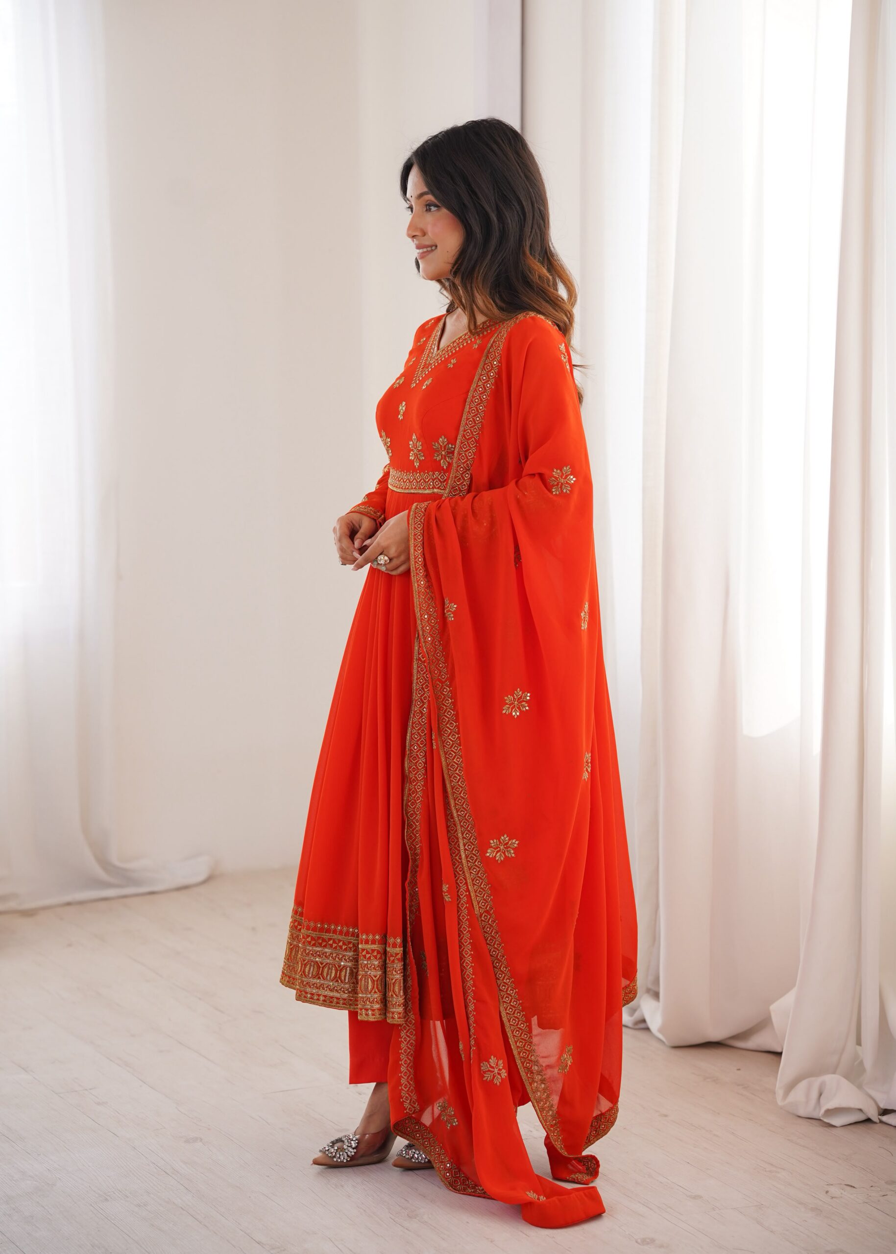 SP 104 Red| Faux Georgette Salwar Suit with Lace Work & Digital Print. Introductory Price ₹2799. Delivery 4-6 Working Days. Shop now. | Anarkali Suits, Bollywood Anarkali, Creative-Anarkali, Designer Anarkali, Embroidered Anarkali, Party Wear Anarkali