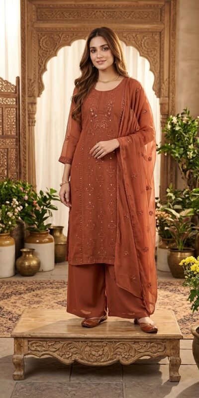 BE 519 Rust Faux Georgette Salwar Suit with Lace Work & Digital Print. Introductory Price ₹2149. Delivery 4-6 Working Days. Shop now. | Jump Suits, Salwar suit, Casual Suits, Creative suits, Designer Suits, Palazzo Suits, Party Wear Suits, Patiala Suits, Straight Suits