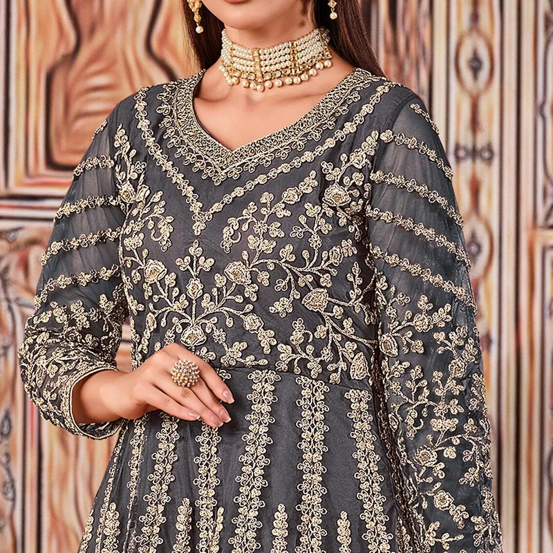 FC 2701 Grey Sequins Work & Embroidery Work Salwar Suitin Peach Butterfly Net. Grab it for ₹3149. Delivery 4-6 Working Days. Shop now. | Jump Suits, Salwar suit, Casual Suits, Creative suits, Designer Suits, Palazzo Suits, Party Wear Suits, Patiala Suits, Straight Suits