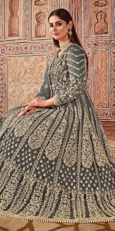 FC 2701 Grey Sequins Work & Embroidery Work Salwar Suitin Peach Butterfly Net. Grab it for ₹3149. Delivery 4-6 Working Days. Shop now. | Jump Suits, Salwar suit, Casual Suits, Creative suits, Designer Suits, Palazzo Suits, Party Wear Suits, Patiala Suits, Straight Suits