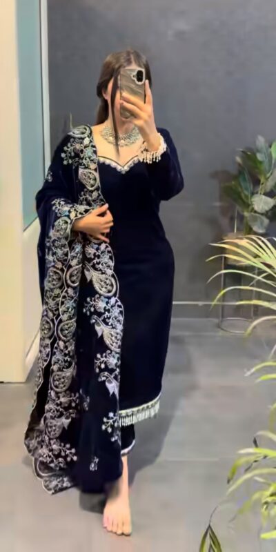 MF 486 Navy Blue Viscose Velvet Salwar Suit with Embroidery Work & Lace Work. Grab it for ₹2349. Delivery 4-6 Working Days. Shop now. | Jump Suits, Salwar suit, Casual Suits, Creative suits, Designer Suits, Palazzo Suits, Party Wear Suits, Patiala Suits, Straight Suits