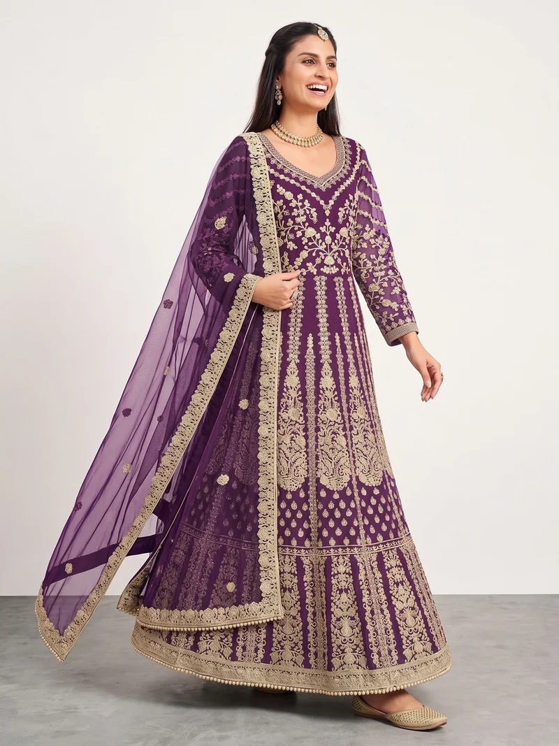 FC 2701 Purple Sequins Work & Embroidery Work Salwar Suiti Peach Butterfly Net. Grab it for ₹3149. Delivery 4-6 Working Days. Shop now. | Jump Suits, Salwar suit, Casual Suits, Creative suits, Designer Suits, Palazzo Suits, Party Wear Suits, Patiala Suits, Straight Suits