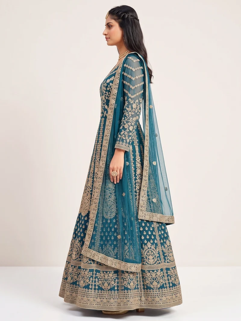 FC 2701 Teal Sequins Work & Embroidery Work Salwar Suitin Peach Butterfly Net. Grab it for ₹3149. Delivery 4-6 Working Days. Shop now. | Jump Suits, Salwar suit, Casual Suits, Creative suits, Designer Suits, Palazzo Suits, Party Wear Suits, Patiala Suits, Straight Suits