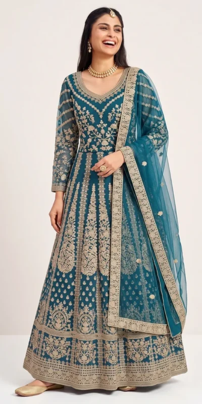 FC 2701 Teal Sequins Work & Embroidery Work Salwar Suitin Peach Butterfly Net. Grab it for ₹3149. Delivery 4-6 Working Days. Shop now. | Jump Suits, Salwar suit, Casual Suits, Creative suits, Designer Suits, Palazzo Suits, Party Wear Suits, Patiala Suits, Straight Suits