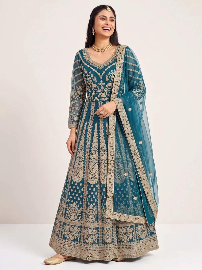 FC 2701 Teal Sequins Work & Embroidery Work Salwar Suitin Peach Butterfly Net. Grab it for ₹3149. Delivery 4-6 Working Days. Shop now. | Jump Suits, Salwar suit, Casual Suits, Creative suits, Designer Suits, Palazzo Suits, Party Wear Suits, Patiala Suits, Straight Suits